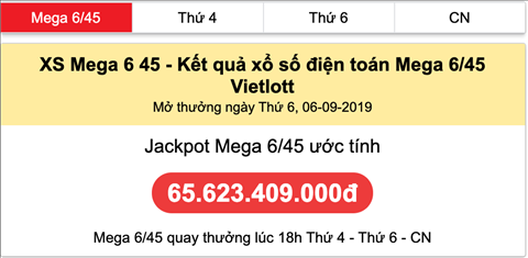 Thong ke Vietlott - Jackpot uoc tinh thu 6 ngay 06-09-2019